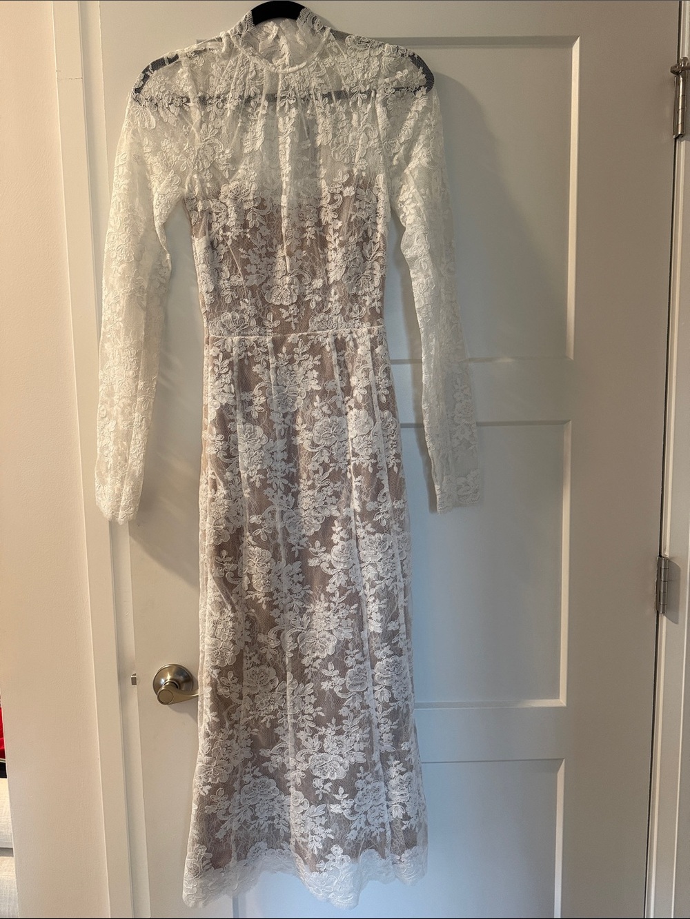 V. Chapman White Sheer Lace Long Sleeve Maxi Dress